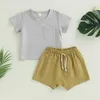 Juegos de ropa Baby 2 piezas Contrastando de lino de algodón Camiseta de manga corta Camiseta y pantalones cortos estirados Linda ropa de verano