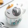 Mokken schattig keramiek met deksels en lepels voor studenten Koreaanse creatieve huishoudelijke paren Cups Milk Fall Mug Cup