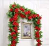 Flores decorativas coronas de 250 cmlot rosas de seda viña con hojas verdes para el hogar decoración de bodas hoja falsa colgante gar2586869