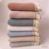 Filtar Swaddling Waffle Baby Filtar Nyfödda Super Soft Tassel Filtar Quilt Organic Cotton Muslin Filt Swaddle Wrap