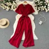 Women's Jumpsuits Rompers 2024 V-neck jumpsuit summer womens irregular casual jumpsuit womens wide leg summer coat womens Y240425