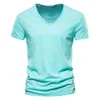 Polos masculins 100% coton V-colmes t-shirt t-shirt fitness sports courir slim fit soild t-shirts mâles t-shirts t-shirts à manches courtes estivales pour menl2404