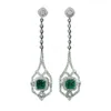 Dangle Chandelier RUZZALLATI Vintage Antique Lab Emerald Jewelry Silver Color Hollow Design Long Drop Earring For Women Dangler Love Gift