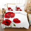 Conjuntos de roupas de cama de rosas vermelhas Conjunto de edredão de flor 3d Conjunto de cama 3d Moda macia menina de cama king sing de cama de casal conjunto de edredão