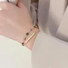 Beaded Korea Fashion Women Green Oval Jade Inlaid Beaded Double-layer Chain Charm Bracelet for Wedding Anniversary Gift Gold Jewelry