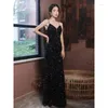 Party Dresses Kimutomo Sequined Fishtail Hip Prom Low V Neck Sexig Solid Starry Maxi Celebrity Style High Street Evening Gowns