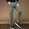 Pants 2023 New Winter Fleece Warm Corduroy Pants Men Business Fashion Slim Fit Stretch Thicken Gray Green Fluff Casual Trousers Male