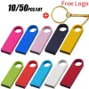 Azionamenti 10/50pcs/lotto Logo personalizzato gratuito METAL USB Flash Drive 2 GB Drive 8 GB 16 GB 32 GB 64 GB Stick USB 2.0 Azionamento a pendrive a pendrive con unità flash 2.0