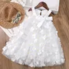 Robes de fille Enfants Girls 3D Butterfly Soice Robe 2023 Fashion Summer Baby Girl Fashion Blanc Princesse sans manches Dressl2404