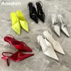 Dress Shoes Aneikeh Fashion Pointy Med Heel Spring Summer Women Party Sexy High Quality Soft Face Leather Slip-On Wedding Pumps