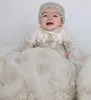 Girl's Dresses White Ivory Christening Gown for Little Kids O Neck Long Sleeve Lace Pearls First Communion Dress Toddler Infant Baptism Gowns d240425