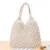 Shoulder Bags Solid Color Woven Bag Tide Women Sen Straw Degree Hand-made Cotton Rope Net Pocket Beach