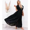 Sexy Bikini Cover-ups Lang weißes Tunika lässiger Sommer Strandkleid elegante Frauen Kleidung tragen