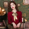 Blouses Blouses Blouses Tops Women Koreaanse stijl Design Kleding Flare Mouw Elegant kantoor Lady Leuk Lint Sweet Basic Shirts 1628