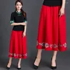 Faldas étnica hanfu falda vintage estilo chino cintura impresa mujer disfraz de baile de algodón bordado bordado rojo negro elegante