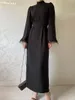 Vestidos casuais moda clacive moda slim preta feminina feminina elegante colarinho de colarinho de manga comprida tornozelo ccasual Cintura alta fêmea feminina