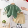 Giyim Setleri Yaz Boys Set Çocuk ve Kız Katon Polo Neck T-Shirt Şort 2 Parçalı Mektup Bottom Q240425