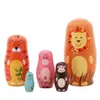 5pcs Nesting Dolls Handmade Wooden Cute Cartoon Zoo Animals Pattern 6 329K