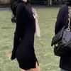 Robes décontractées habiller les femmes noir ulzzang simple tricot collant midi tout-correspondant printemps automne bodycon bow design mince gaine solide sexy