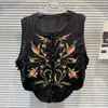 Frauenwesten 2024 Sommerstil Flower Sticker Muster Tafel Schnalle Satinweste für Frauen Kurzweste Ladies Top