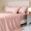 Livesthete rosa puro 100% de cama de seda Conjunto de roupas de cor sólida Caso de coloração de coloração de coloração de colméia colcha de lençol dupla rei 240425