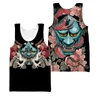 Erkek Tank Tops Samurai Oni Maske Dövme 3d Tüm Baskı Erkekler Yelek Yaz Harajuku kolsuz T-Shirt Unisex Casual Polyester