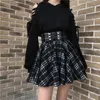 女性S格子縞のウールブレンドハイウエストAラインスカート秋の冬の韓国スタイルフレアショートボディコンフリル240420