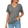 T-shirt feminina 3D Impressão de cor sólida simples Tops de deco