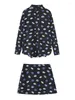 Arbetsklänningar Våren i matchande uppsättningar 2024 Fashion Lips Print Two Piece Set for Women Outfit långärmad skjorta och minikjol co ord