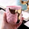 Tumblers Novelty Mermaid Mug With Golden Tail Handle Cute Coffee Cup Ceramic Large Tea Suitable For Valentines Day Gifts H240425