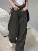 Pantaloni da carico grigio Capris Weeep Grey coreano allacciato tasca