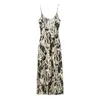 Traf Animal Print Slip Robe Femme sans manches Summer Long Robes 2024 Vintage Holiday Backless Sexy Midi Party 240417
