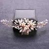 Wedding Hair Jewelry Rose Gold Color Crystal Pearl Flower Hair Comb Hairpin Headband For Women Bride Wedding Bridal Hair Accessories Jewelry Comb d240425