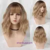 Wigs and hair pieces Wig womens short curly collarbone method Japanese Korean gradient blonde headgear full breathable natural in summer