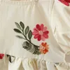 Robes de fille robe de fille d'été bébé fille fleur et feuille collier brodé