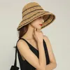 Hat de plage Femme Summer Panama Sacs de paille d'été Paille d'été ou bucquage en osier chapeau de soleil Soleil Stripe Sun Visor 240507