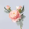 Decoratieve bloemen kunstmatige pioen 3 takken meerlagige rode roze huis el bruiloft jaar vakantiedecoratie bloemboeket diy