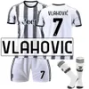 Soccer Men's Tracksuits 22-23 Juve Home Jersey Set 7 Vlahovic 10 Dibala Socks