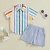 Zestawy odzieży dziecięce ubrania dla dzieci chłopcy swoboda koszuli w paski z krótkim rękawem z elastycznymi szortami talii Zestaw Toddler Letni strój