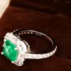 Clusterringen Emerald Diamond Ring Full Body 925 Puur zilver 6-7-8 Grootte 18k True Gold Electroplated High End Juwelier Sieraden
