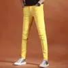 Jeans masculinos Jeans Amarelo Mens moda Slim Fit Pants reto roupas de rua de verão Tremepersl 2404
