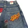 Y2K Harajuku Jeans Baggy Men JNCO Vintage Hip Hop Bordado Jeans de alta qualidade Goth Aretwear Men Women Casual Wide Leg Leg Jeans 240412