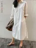 Casual Dresses Lanmrem Loose White Dress for Women Lapel långa ärmar Single Breasted Backside Button Female Simple Clothes 2DA2858