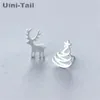 Stud Earrings 925 Tibetan Silver Asymmetrical Christmas Deer Ear Studs Wholesale Gift Fashion Trend Cute Dynamic Cartoon