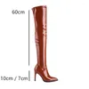 Stiefel Leshion von Chanmeb Big Plus Size 46 PU Patent Leder Oberschenkel Frauen Dünne Hochschulen überknochen lange Stiefel Damen Damen strecken