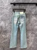 女子ジーンズクラシックスプリットマイクロホーンの女性洗浄された古い大きなポケットデザインスキニーパンツハイウエストルックスリム