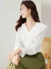 Damenblusen Vimly Elegant Ruffenkragen weißes Hemd für Frauen Herbst 2024 Mode Langarm Lose Fit Office Lady Chic Top M2825