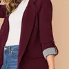 Ternos femininos Slim Cardigan Casaco elegante de terno de lapela com bolsos de fechamento de botão único 3/4 de cor de cor sólida de cor para roupas de trabalho para roupas de trabalho