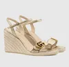 Sommardesigners Sandal Women Wedge Shoes Gold Marmont Logos Aitana Metallic Leather Espadrilles Sandaler Kilar Clafskin Leather and Ankle Strap With Box 35-43