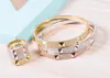 Europe America Classic Brand Jewelry Sets Lady Brass Full Diamond Four Rivet H Letter 18K Gold Engagement Bracelets Ring 3 Color2788183